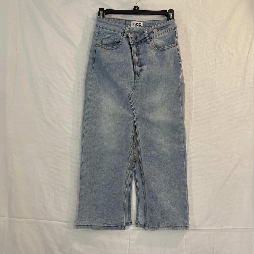 Insane Gene Skirt cowgirl Womens XS Light Wash Denim High Rise Front Slit Midi